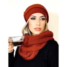Conjunto Gorro Touca + Gola Cachecol Infinito Tricot Lã  Macio Tendência Inverno Moda 2025