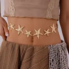 Cinto de Corrente de praia estilo estrela do mar de metal boêmio, novidade feminina 2026（Sete grandes e sete pequenos）