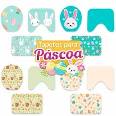Jogo de Tapete de Banheiro 3 Peças Premium Antiderrapante Costura Reforçada Estampas Diversas Coelho da Páscoa