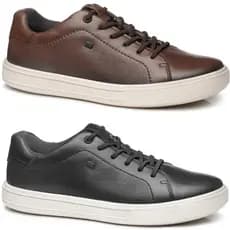 Tênis Casual Pegada Masculino em Couro Preto