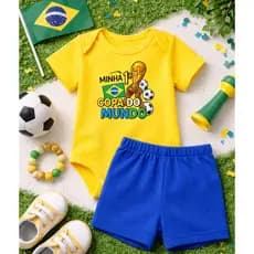Conjunto Body e Short Bebê Temático Copa do Mundo Brasil 2026