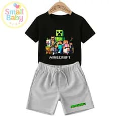 Conjunto Infantil Camiseta e Short Moletinho Minwcraft Jogo VideoGame Tendência Minimalista