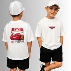 Conjunto Infantil Camiseta Frente e Costa e Short Moletinho Carros Mc Queen Festa Temática