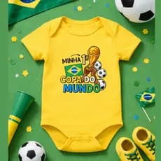 Body Bebê Infantil Unissex Minha primeira Copa do Mundo taça Brasil  Times de futebol