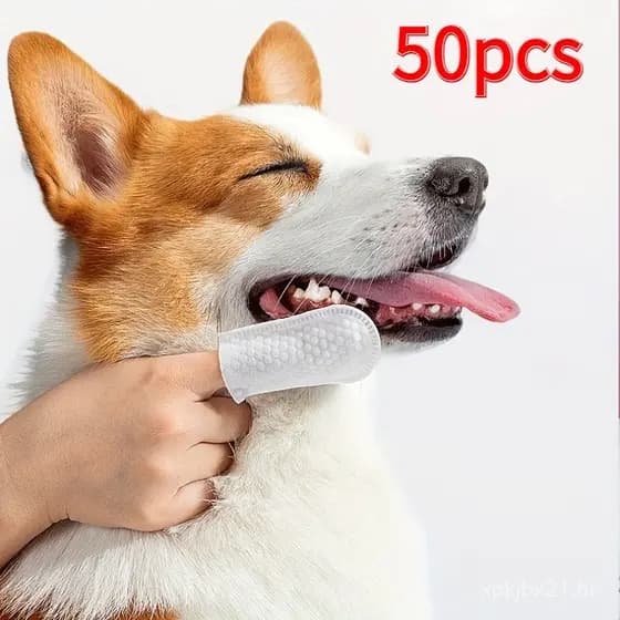 Kit de Cuidados Dentais Suaves para Animais de Estimação, 50 Peças: Escovas de Dedo para Cães e Gatos, Remoção de Tártar