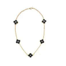 Colar Choker Feminino Virginia Trevo Preto Folheado A Ouro 18K Com Banho Verniz