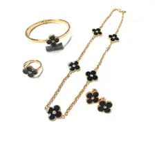 Kit 3 Peças Colar, Pulseira, Brinco  Virginia Trevo Preto