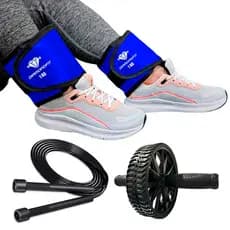Par de Caneleiras Peso Profissional Corda De Pular Ajustável Roda Exercício Abdominal Fitness Azul