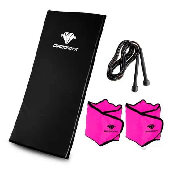 Kit Treino Casa Colchonete +Caneleira Tornozeleira +Corda Pular Perda Peso Musculação Academia Rosa