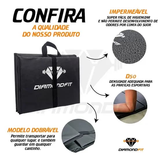 Colchonete Dobrável D50 Maleta + Corda de Pular Musculação Fitness Treino Academia Em Casa Preto