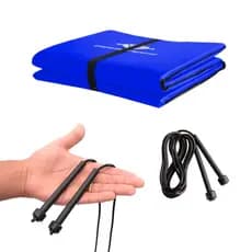 Colchonete Dobrável D50 Maleta + Corda de Pular Musculação Fitness Treino Academia Em Casa Azul