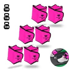 Kit 3 Pares Caneleira Peso Perna 1kg ao 3kg Rosa Reforçada Treino Funcional Academia Profissional