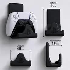 Suporte Controle PS5 Playstation 5 Porta Controle PS5 De Parede Preto Com Logotipo