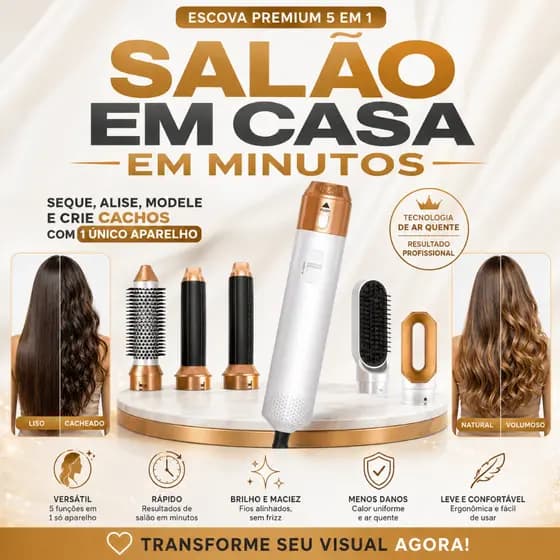 Escova Secadora 5 Em 1 220V Modeladora Alisadora Secador Ar Quente Cabelo Profissional
