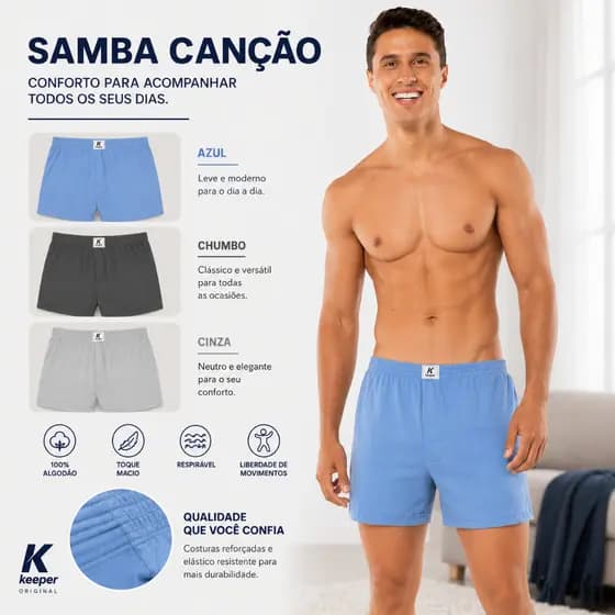 Cueca Samba Canção 100%  Malha 100% algodão com abertura frontal qualidade Keeper