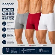 Cueca Boxer 100% algodão Keeper Elástico por dentro do cós Cores Variadas