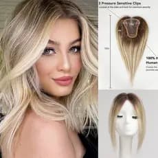 100% peruca de cabelo humano Toppers De Cabelo Humano Loiro , Base De Renda 100 % Remy , Clipes Em Luz , Dourado