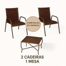 Cadeira Poltrona Varanda Fibra Sintética- Kit C/ 2 + Mesinha