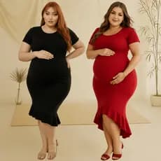 Vestido Gestante Feminino Manga curta Liso Canelado e Elastano Babado Maternidade para Gravidas Confortável Casual 2025