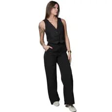 Conjunto Alfaiataria Feminino Social Colete Regata Calça Pantalona Casual Chique de botão e decote em V Malha Premium