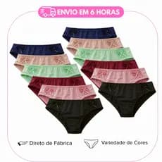 Kit 10 Calcinha Conforto Extremo Delicada Lacinho Cintura Alta Calçola Plus Size Dia e Noite Feminina Renda Para Mulher