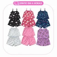 Kit 5 Pijamas Infantil Short Doll Conjunto Micro Roupa De Dormir Blusa Feminina Infantil Confortavel
