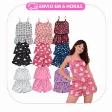 Kit 3 Pijama Infantil Baby Doll Personagem Short Dool Blusa Conforto Estampado Oferta Conforto