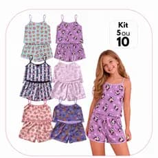 Kit 10 Pijamas Infantil Menina Microfibra Dormir Short Dool e Baby Doll