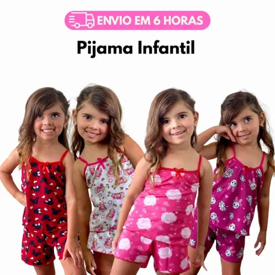 Kit Pijamas Conjuntos Short Dool e Baby Dool Meninas Infantil Roupa de Dormir Criança Leve Verão