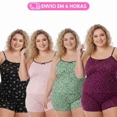Kit 5 Pijama Plus Size Feminino Soltinho Mulher XGG Larguinho Leve Dia a Dia Short e Blusa Baby Dool Estampado