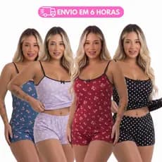 Kit 5 Baby Dool Short Dool Pijama Sem Bojo Microfibra Dormir Noite Conforto Estampas Variadas Mulher Roupa de Dormir