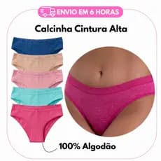 Kit 10/5 Calcinha Feminina TANGÃO - 020 Cos Alto  Lisa Confortavel Cintura Alta 100% Algodão Mulher