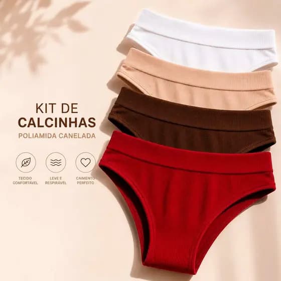 Kit 1, 2, 3 ou 4 Calcinhas Sem Costura IMPORTADA Não marca Conforto Modeladora Canelada Alta Compressão Não Marca