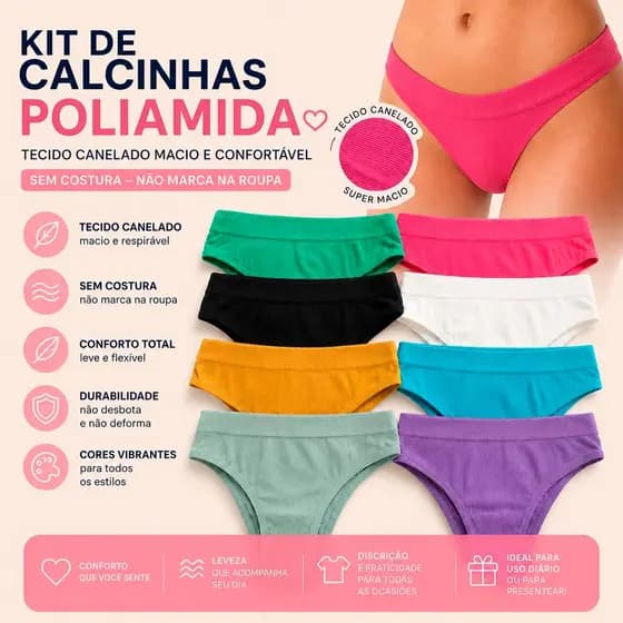 Kit Calcinhas Sem Costura IMPORTADA Não marca Conforto Modeladora Canelada Alta Compressão Não Marca
