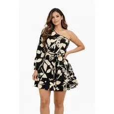 Vestido Curto Um Ombro Só Estampado Floral com Amarração Luxo