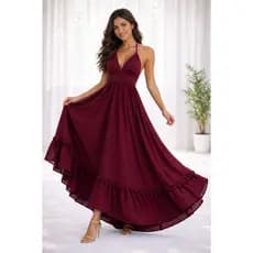 Vestido Longo Feminino em Viscose  Decote V Elegante Leve e Confortável  Casual Festa e Verão
