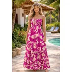 Vestido Feminino Longo Tomara que caia Laste Rosa Elegante