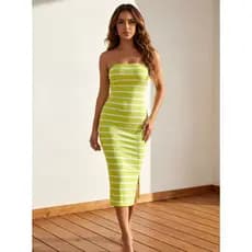 Vestido Midi Tomara que Caia Canelado com Fenda Lateral | Elegante, Feminino e Social – Listrado