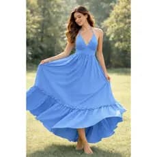 Vestido Longo Feminino  Casual Elegante  Decote V com Amarração Leve e Fluido para Verão e Festas