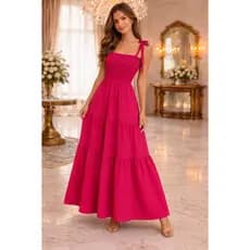 Vestido Longo Soltinho com Lastex no Busto e Alça de Amarrar – Elegante ,Confortável Casual