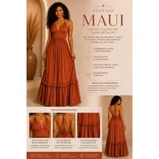 Vestido Longo Festa Feminino Maui Decote V Costas Nuas Elegante Tecido Premium Confortável e Casual para   Eventos