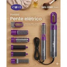 Escova Secadora 5 em 1 Inova Pente Elétrico Modelador Alisador Cachos Secador Portátil 700W/220V