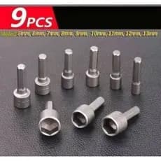 Bits Soquete canhão jogo 9 peças 5mm até 13mm ponteiras Sextavadas