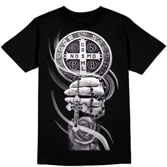 Camiseta camisa infantil e Adulto  unissex Medalha de São Bento 100% Algodão Envio Imediato