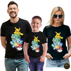 Camiseta Camisa Kit Familia Pokemon Blusa Premium 100% Algodão Envio Imediato