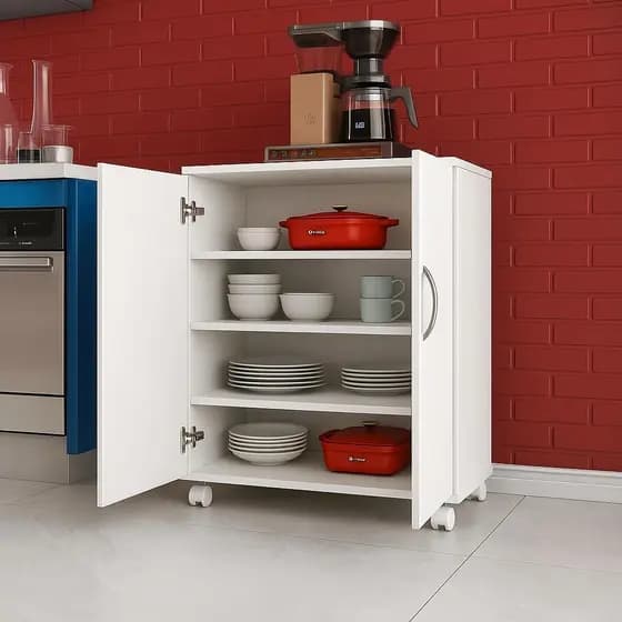Carrinho Auxiliar Buffet Aparador Estante C/Rodinha Branca