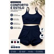 Conjunto Short Academia Feminino Duplo Dry fit Cintura Alta Empina Bumbum