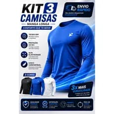 Kit 3 Camisa Termica Masculina Manga Longa de Protetor Solar UV FPS+50 Dry Fit