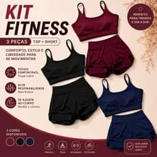 KIT 3 Conjuntos de Academia Feminino Short Duplo Dryfit Premium  Cintura Alta Levanta Bumbum