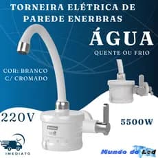 Torneira Elétrica Para Cozinha De Parede Agua Quente Cor Branco Cromada 220v 5500w Enerbras